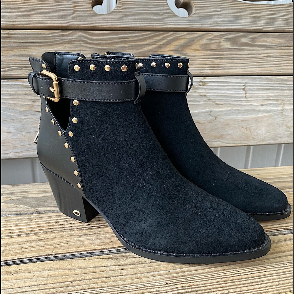 Coach Petra Suede Leather Black Gold Rivet Booties 9.5